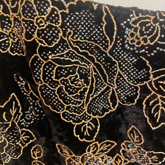 Vintage fit and flare velvet, gold and silver stitched roses mini dress - Picture 3 of 6
